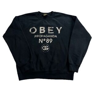 VINTAGE OBEY Propaganda Crewneck Sweatshirt Size S Navy Blue